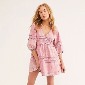 Free People Sweet Surrender Denim Dress Acid Rose Wash Small NWT
